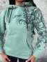 Дамски сутчър, худи с флорални мотиви,  цвят мента, снимка 4