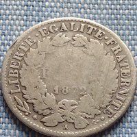 Сребърна монета 1 франк 1872г. Париж Франция 36486, снимка 6 - Нумизматика и бонистика - 42903633