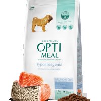 OptiMeal Dog Adult Hypoallergenic Salmon-Хипоалергенна пълноценна храна за възрастни кучета 12кг., снимка 1 - За кучета - 38083805