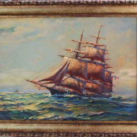 Морски пейзаж с ветроходен кораб, картина, снимка 18 - Картини - 19749989