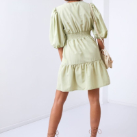 Вталена рокля с буфан ръкави - Зелена - L размер, снимка 1 - Рокли - 44926104