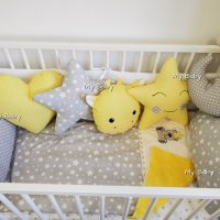 Спален комплект в сиво и жълто за бебе, снимка 1 - Спално бельо и завивки - 30569447