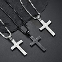 Колие с кръст от неръждаема стомана, цвят черно сребро, снимка 2 - Колиета, медальони, синджири - 40835277