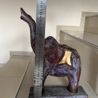 Дървена статуетка слон със седеф и месинг, снимка 3 - Статуетки - 42690717