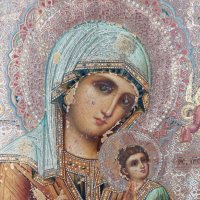 19 Век! Руска Икона на Света Богородица Страстна, снимка 2 - Антикварни и старинни предмети - 39711222