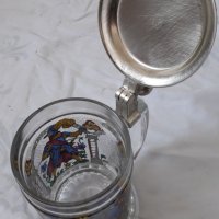 Немска стъклена халба с метален капак, снимка 5 - Колекции - 31454328