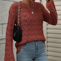 Дамски свободен пуловер с кръгло деколте, 3цвята - 023, снимка 4 - Блузи с дълъг ръкав и пуловери - 42926721