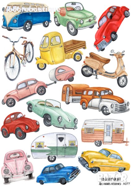 Скрапбук стикери за декорация планер ретро коли retro car самозалепващ лист А5, снимка 1