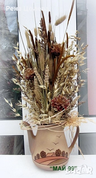 Сухи треви и натурални материали във ваза, снимка 1
