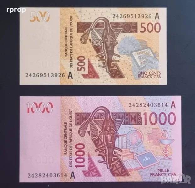 Западно Африкански Щати.
  500 и 1000 франка.
        Буква А.
 КОТ д' ИВОАР 2003  година.
 UNC., снимка 1