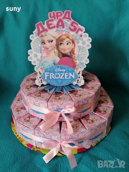 Картонена торта Frozen розова, снимка 1