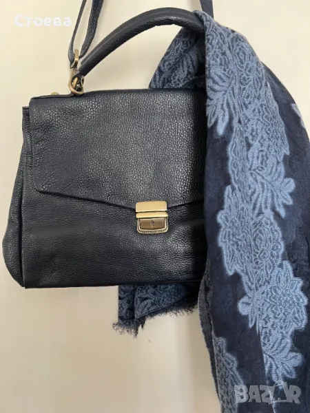 италианска кожена дамска чанта и шал, снимка 1