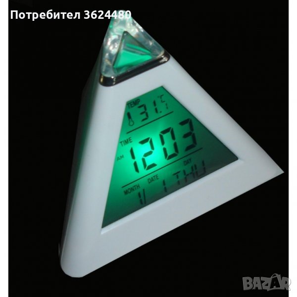 Светещ в 7 цвята led часовник пирамида, снимка 1