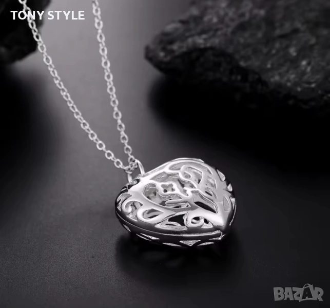 Ново Сребърно Дамско Колие Сърце , снимка 1