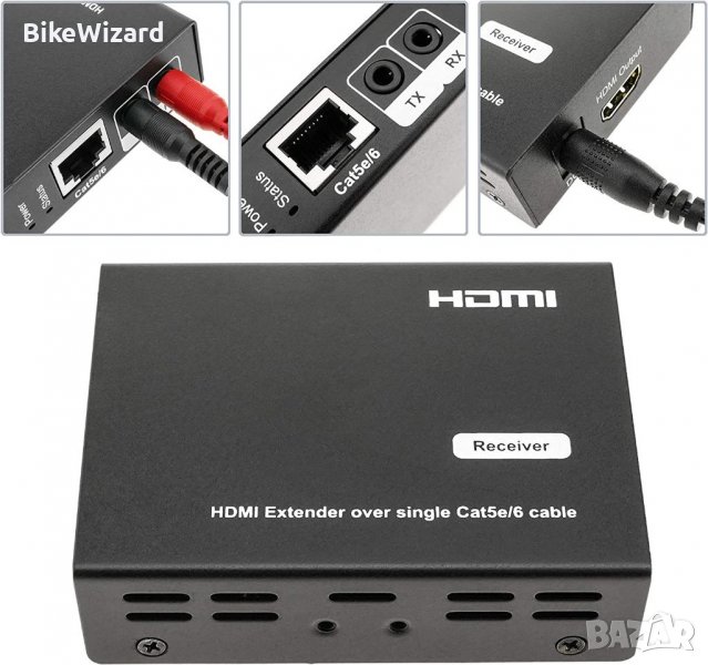 BeMatik HDMI сплитер приемник 8 порта чрез ethernet Cat.5e кабел  с IR (HB005) НОВО, снимка 1