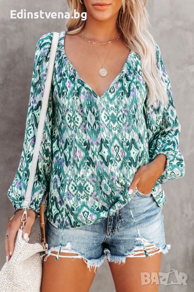 Дамска блуза с дълъг ръкав и ефектен принт, снимка 1