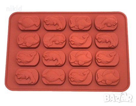 16 шоко блокчета плочки Риба Риби силиконов молд форма за фондан шоколад декорация торта бисквитки, снимка 1