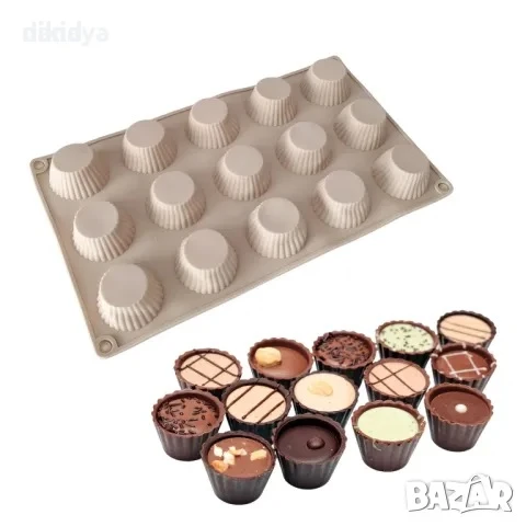 15 кошнички капсули мини кексчета мъфини бонбони силиконов молд форма хапки , снимка 1