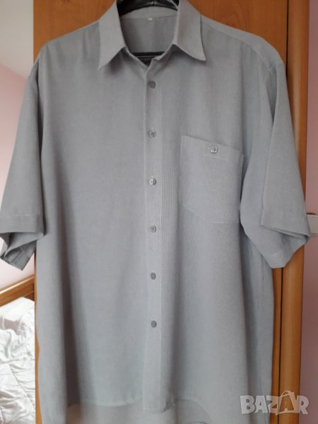 Мъжка риза с къс ръкав светлосива голям размер, снимка 1