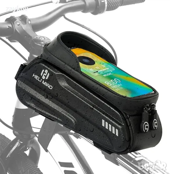 Чанта за велосипедна рамка HELI MIAO 2024, чанта за кормило, водоустойчив калъф за мобилен телефон, снимка 1