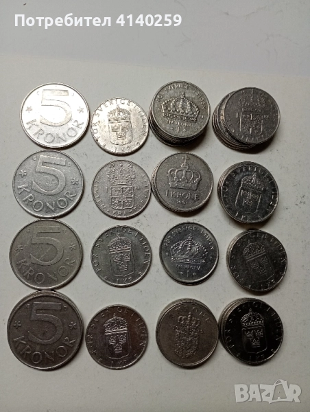 Швеция монети 5 крони 1990 г 1 крона 1999 г , снимка 1