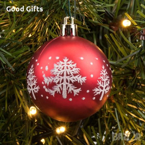 6 броя Комплект Червени коледни топки с елха, 6см, снимка 2 - Други стоки за дома - 42673572