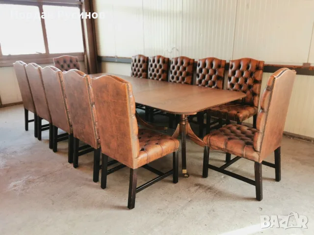 Оригинален луксозен комплект 12 Chesterfield стола с маса от махагон, снимка 10 - Столове - 52389880
