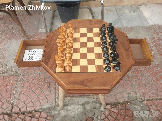 Поръчково изработен дървен шах , снимка 5 - Антикварни и старинни предмети - 53959036