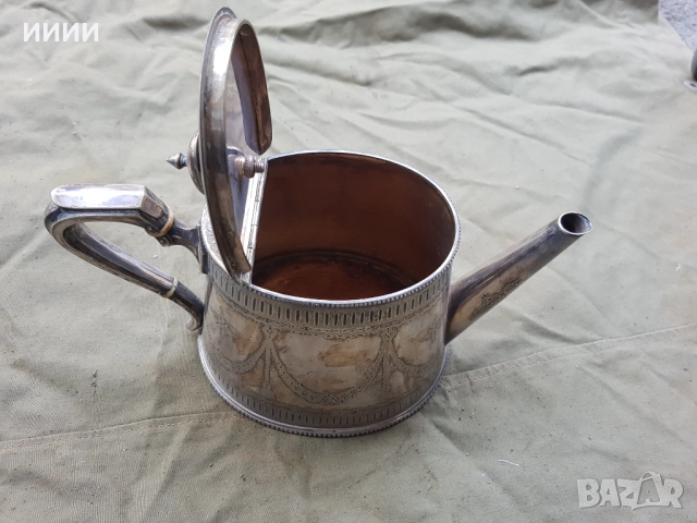 Посребрен чайник, снимка 2 - Антикварни и старинни предмети - 52227056
