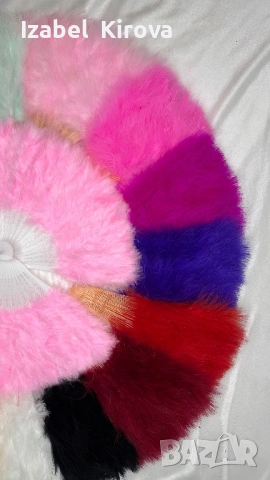 Цветно ветрило с естествени пера/ бяло,синьо,розово,жълто,червено,черно, оранжево, зелено, лилаво,, снимка 8 - Сватбени аксесоари - 54063214