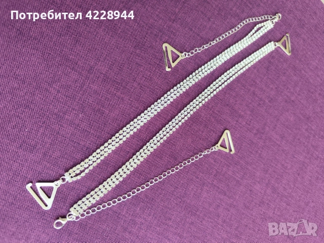 Сребърни презрамки за сутиен с три ленти кристали – регулиращи се за сватба, бал, снимка 3 - Други - 51589635