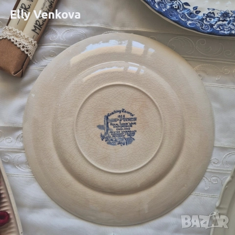 Английски порцеланови чинии и палто със син декор , снимка 6 - Чинии - 52888205