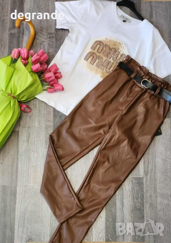 Кожени панталони в Черно Кафяво Зелено , снимка 2 - Панталони - 51389035