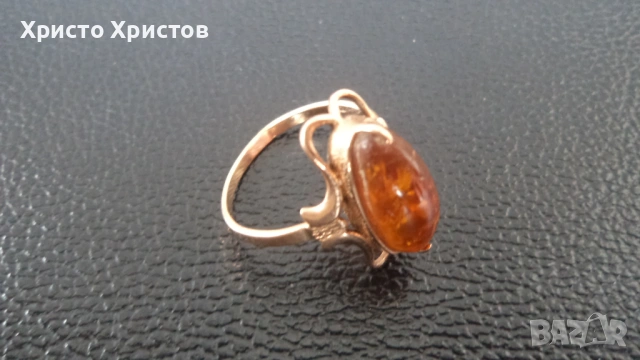 Руски-СССР златен пръстен с кехлибар, снимка 2 - Пръстени - 54128115