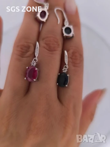 СРЕБЪРЕНИ ОБЕЦИ СЪС НАТУРАЛЕН САПФИР ИЛИ РУБИН , снимка 7 - Обеци - 51168701
