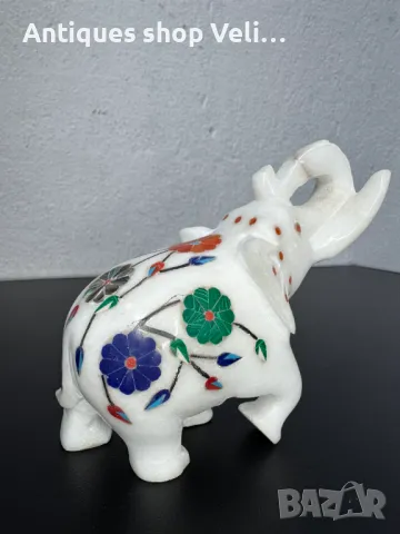 Мраморно слонче с естествени минерали №6956 , снимка 3 - Други ценни предмети - 50409666