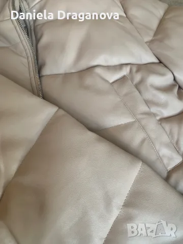 НОВО дамско късо яке от еко кожа цвят нюд, снимка 5 - Якета - 48691485