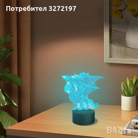 Холограмна 3D LED лампа Дракон-дистанционно управление 16 цвята+други режими на управление, снимка 7 - Настолни лампи - 49483289