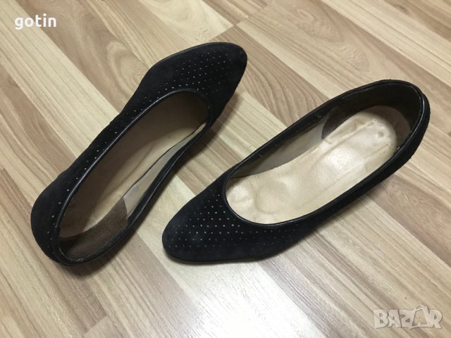 2 бр Черни Дамски обувки Естествена кожа - велур, лицева кожа , снимка 4 - Дамски обувки на ток - 28626014