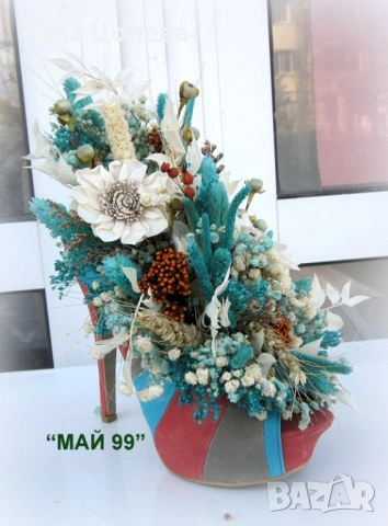 Сухи цветя в кадифена обувка, снимка 3 - Подаръци за юбилей - 54246303