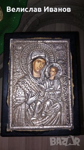 Много стара гръцка сребърна икона.Богородица с Младенеца. проба 950, снимка 1 - Икони - 42238700