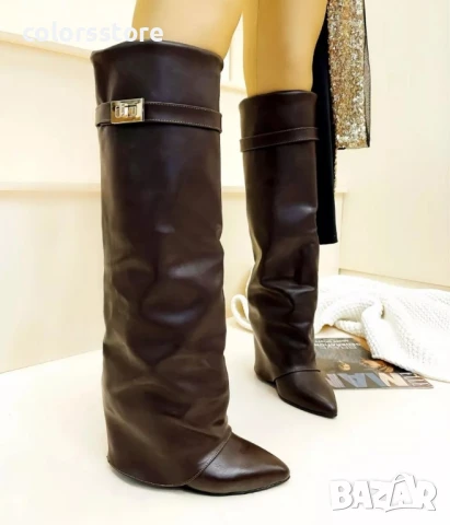 Ботуши на платформа - тъмнокафява кожа - K-40 