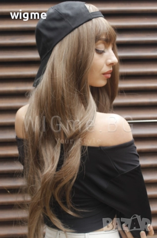 Дълга чуплива тъмноруса перука на светлоруси кичури с бретон Мирея, снимка 9 - Аксесоари за коса - 50069566