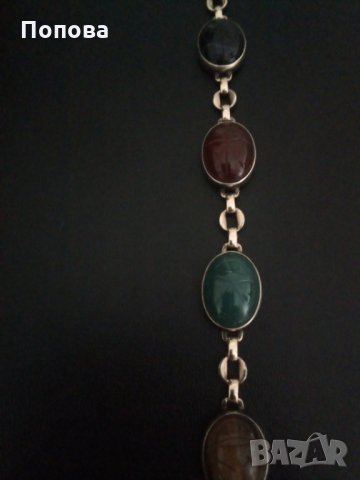  Дизайнерска масивна сребърна гривна с естествени камъни и позлата, снимка 3 - Гривни - 29115446