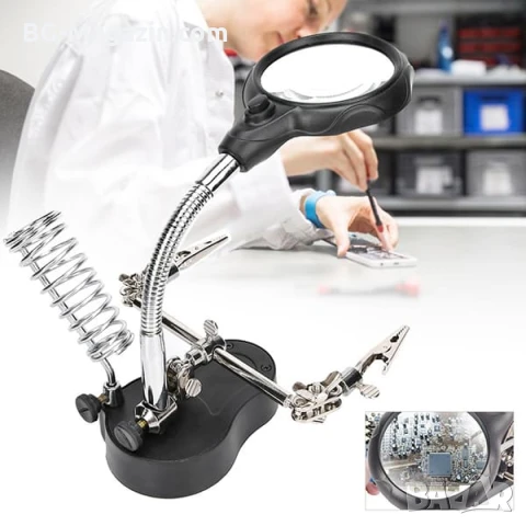 Мощна професионална настолна увеличителна лупа помощна ръка с LED осветление за запояване платки, снимка 11 - Поялници и запояване - 50921105