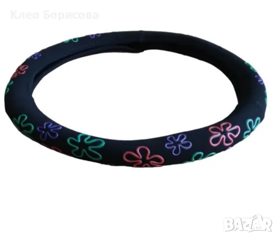 Дамски калъф за волан - Черно кадифе с апликации цветя, снимка 5 - Аксесоари и консумативи - 49073251