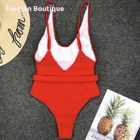 Цял червен бански с колан рипс Л, снимка 3 - Бански костюми - 31812551