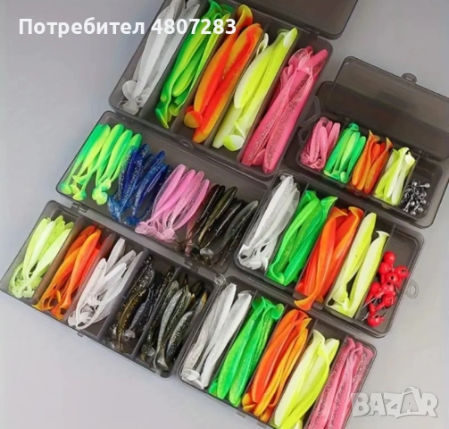 Мека силиконова уредба за риболов с опашка за плуване и шапки за шамандура – смесени цветове,51бр.