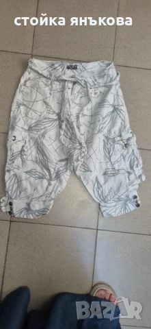 Дамски 3/4 интересни панталони бяло със сиво, снимка 1