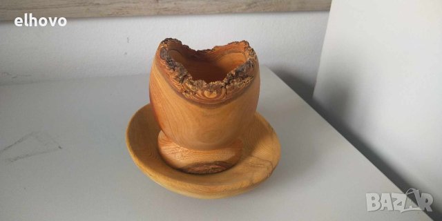 Дървена чашка с чинийка за декорация, снимка 2 - Декорация за дома - 42269450